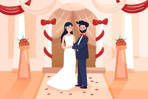 Free vector bride and groom getting married illustration