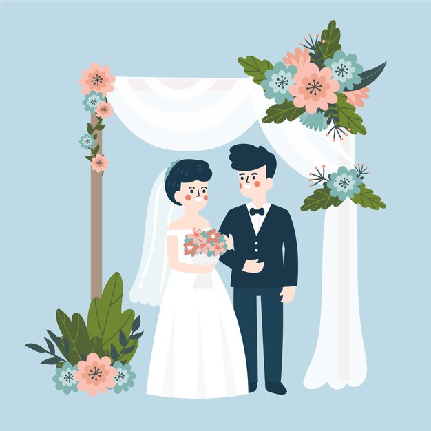 花嫁と花groomの結婚イラスト