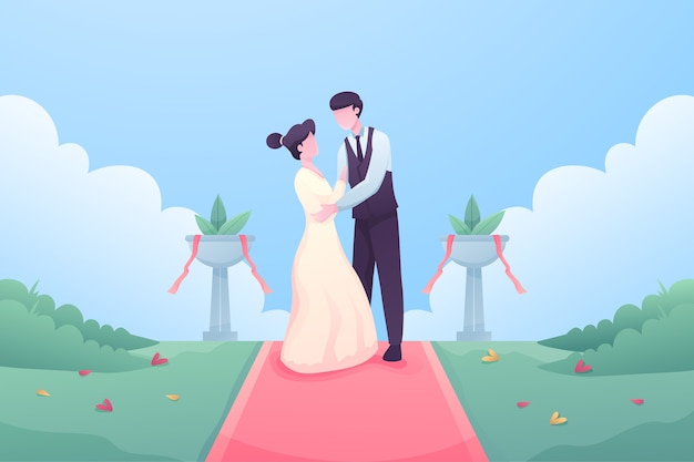 Free vector bride and groom getting married