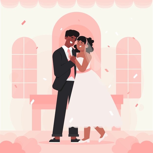 Free vector bride and groom getting married