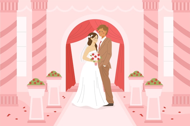 Free vector bride and groom getting married