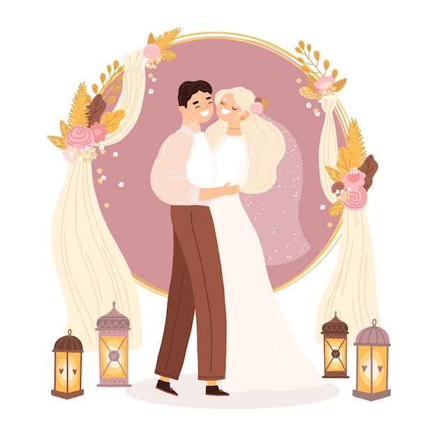 Free vector bride and groom getting married