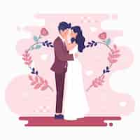 Free vector bride and groom getting married