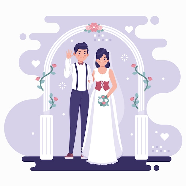 Free vector bride and groom getting married