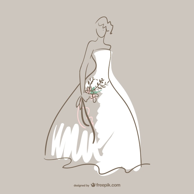 自由向量轮廓与新娘白色礼服