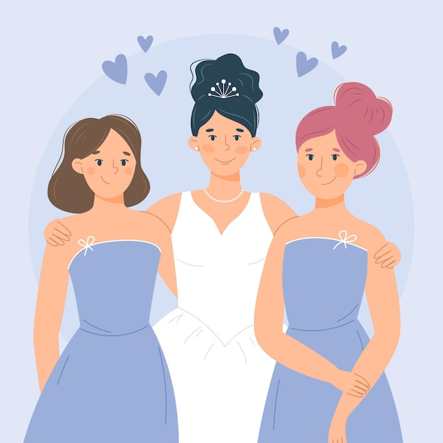 Иллюстрированные подружки невесты в красивых платьях