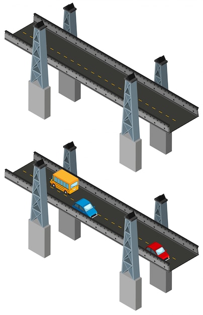 Vettore gratuito progettazione ponte con e senza automobili