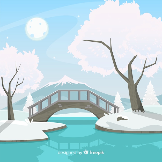 Free vector bridge winter landscape