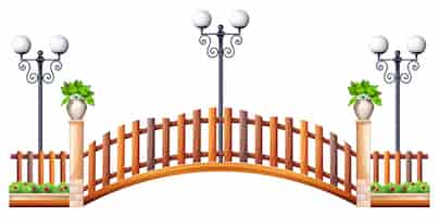 Free vector bridge with wooden fence and lamp