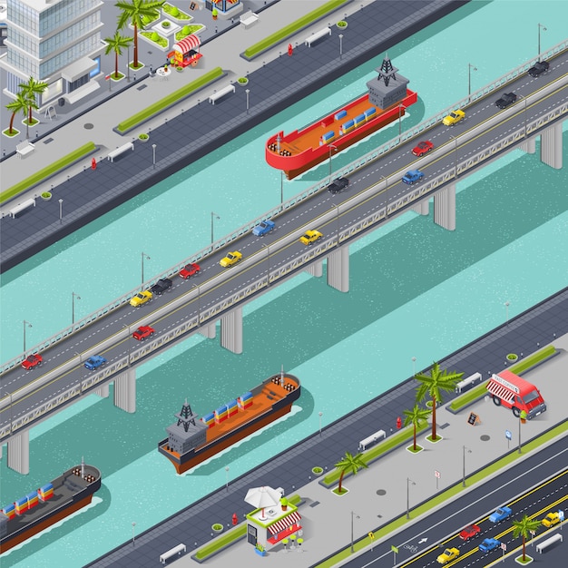 Free vector bridges in city isometric composition