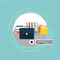 Free vector briefcase next to a keyboard and books background