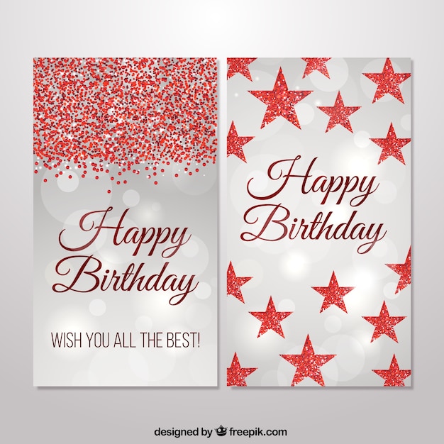 Бесплатное векторное изображение Яркая поздравительная открытка с красными звездами и блеском