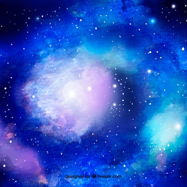 明るい青色の水彩銀河の背景