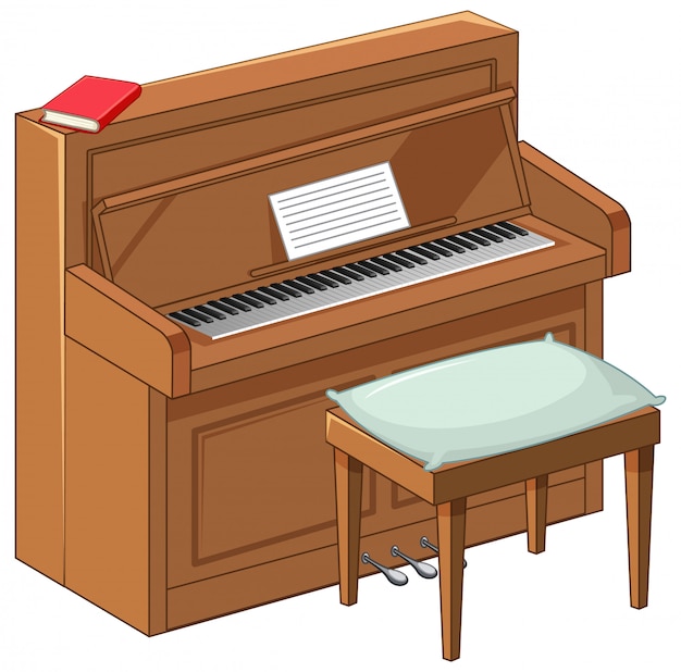 Bright brown piano in cartoon style on white background