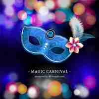 Free vector bright carnival mask with blurred background