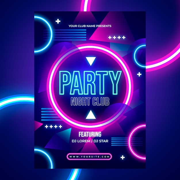 Free vector bright colored neon party poster