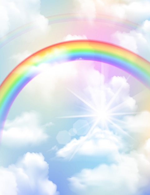 Bright colored rainbow clouds and sky realistic composition