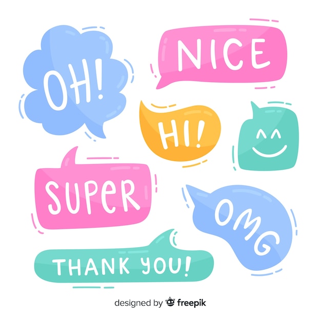 Bright colored speech bubbles with expressions