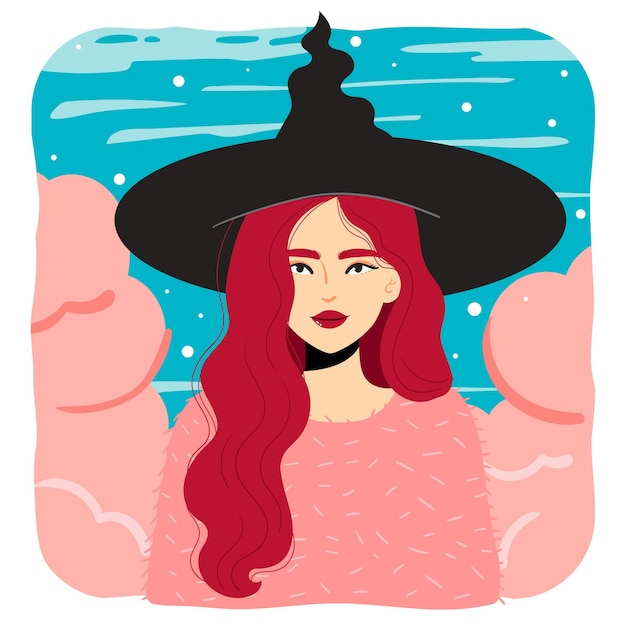 Free vector bright and colorful drawing of a witch girl