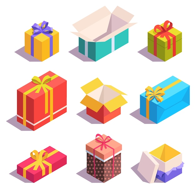 Free vector bright, colorful present and gift boxes