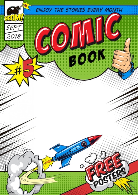 Vettore gratuito modello di copertina brillante del libro di fumetti