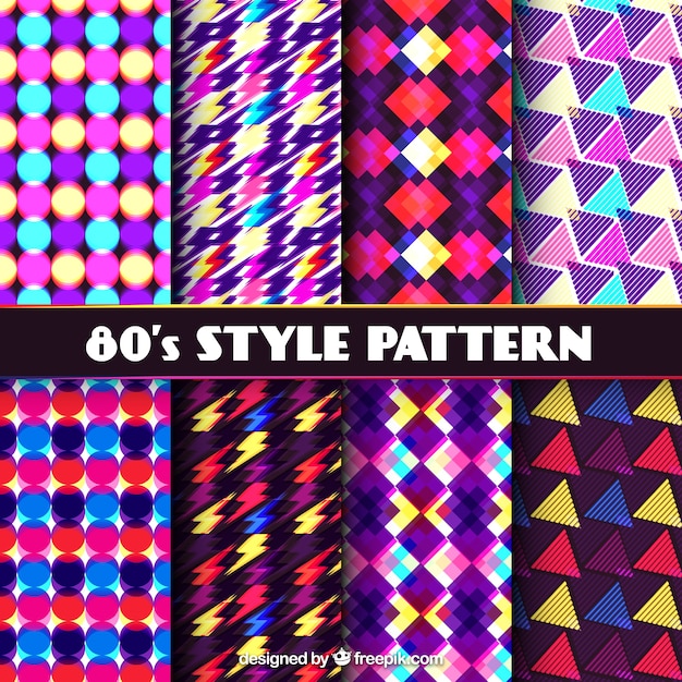 Bright geometric eighties pattern collection 