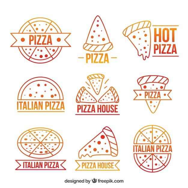 手描きのピザの明るいロゴコレクション