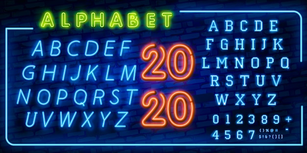 Bright neon alphabet letters