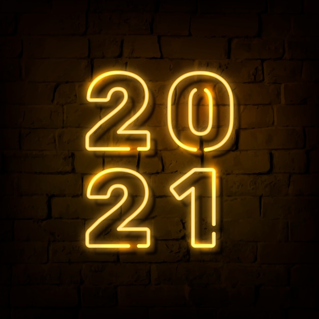 Free vector bright neon yellow 2021 number over brick wall