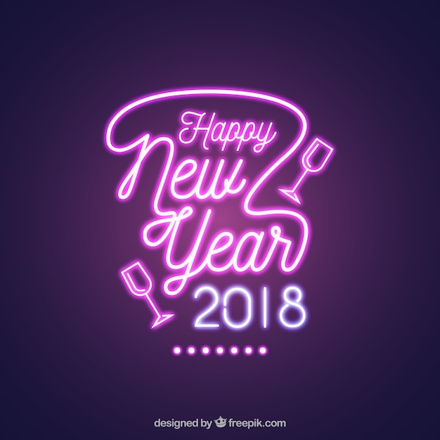 Free vector bright new year neon sign of pink color