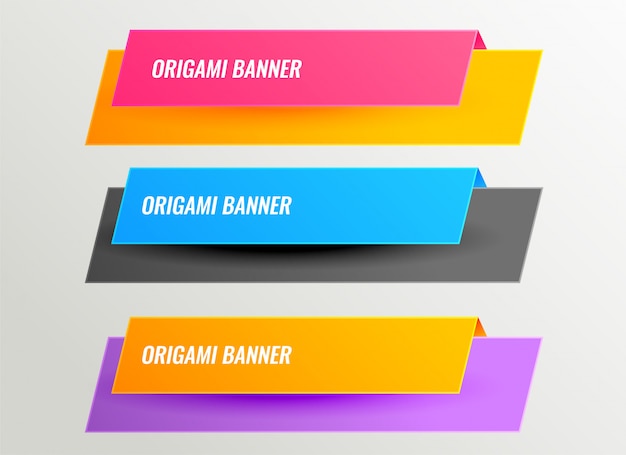Bright origami banners design set