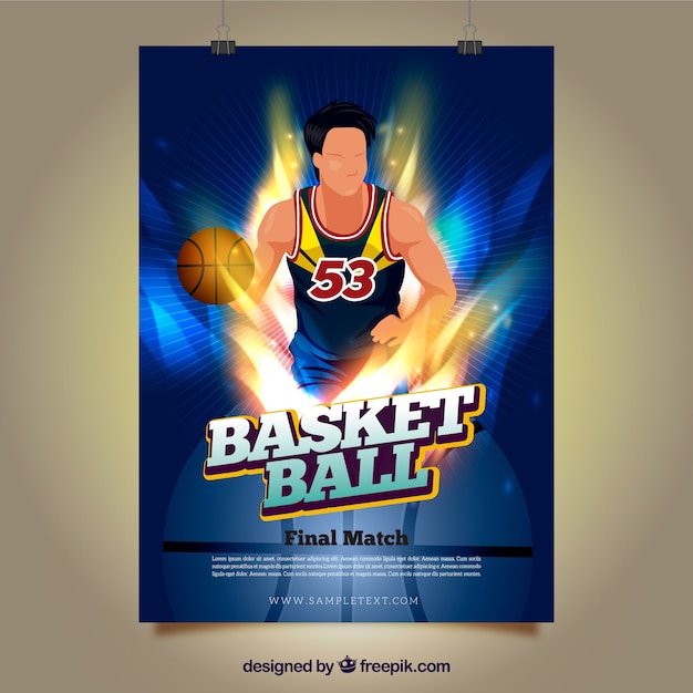 Bright poster of basketball player