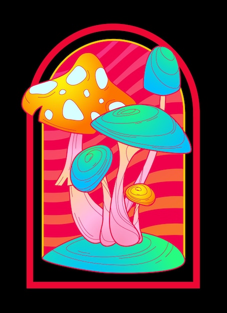 Bright sticker with trippy mushroom