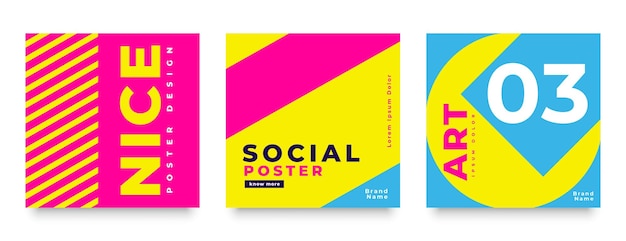 Bright trendy colors social media post banner templates with free vector download