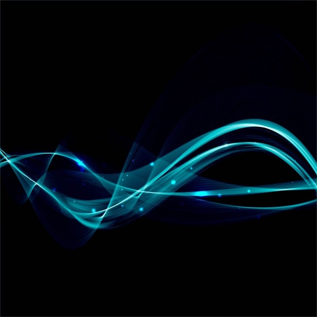 Free Vector bright turquoise wavy lines on a black background