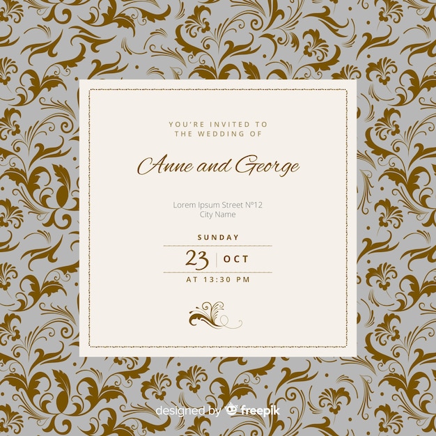 Bright wedding invitation template with art deco concept free vector download