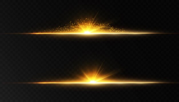 Bright yellow light effect with rays and many small particles for vector illustration