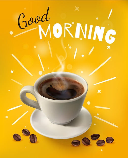 Bright yellow and realistic coffee illustration