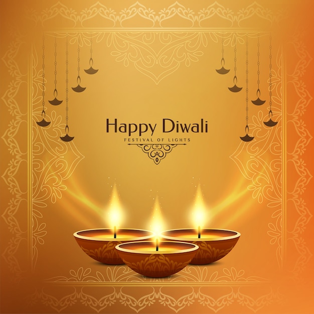 Free Vector | Bright yellow stylish happy diwali festival background