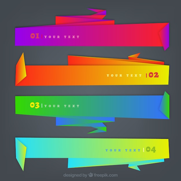 Free vector brightly colored banners, paper effect