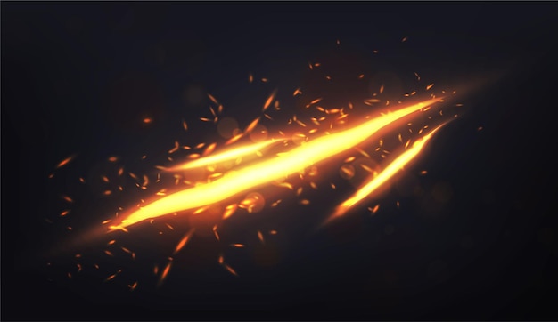 Бесплатное векторное изображение Яркий огонь на черном фоне с вспышками и блестками