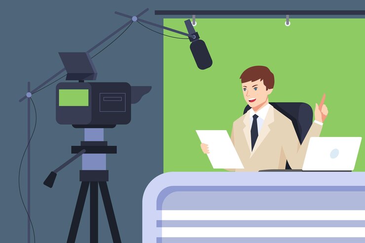 Free Vector broadcasting live event with man and camera
