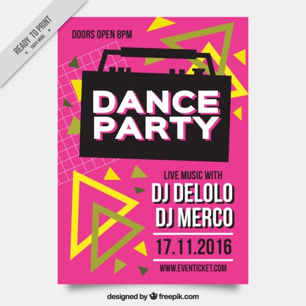 Free vector brochure of dance party in eighties style