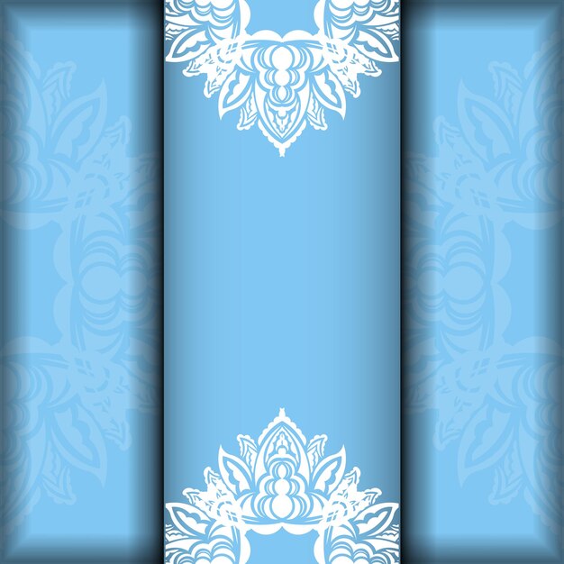 Brochure template in blue with greek white pattern ready for printing.