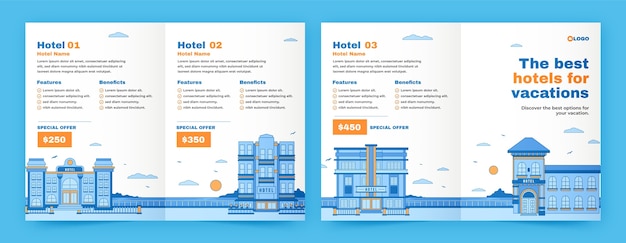 無料ベクター ホテル宿泊施設のパンフレット テンプレート