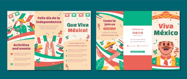 Free vector brochure template for mexican independence day celebration