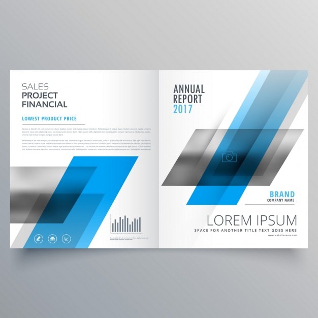 Free Vector brochure template with blue geometric shapes