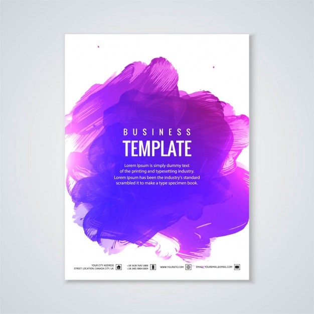 Free vector brochure with purple watercolors