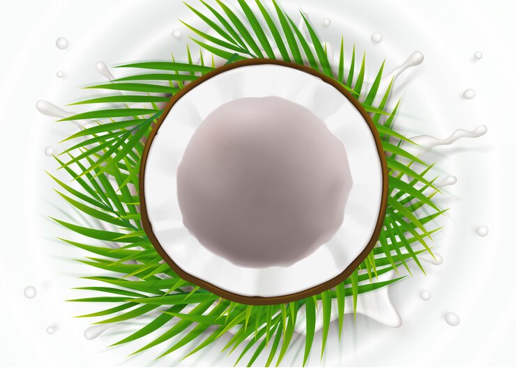 Free Vector broken coconut in milk splash