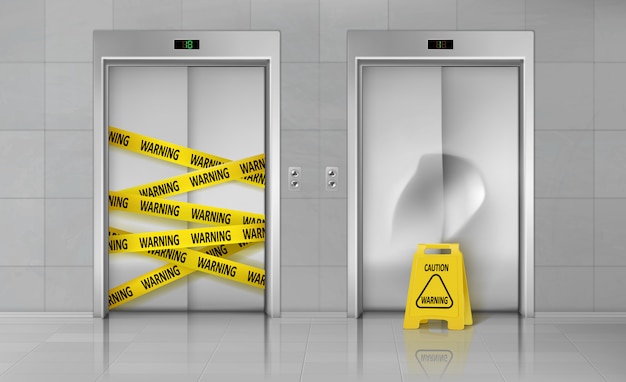 Free vector broken elevator closed for repair realistic vector